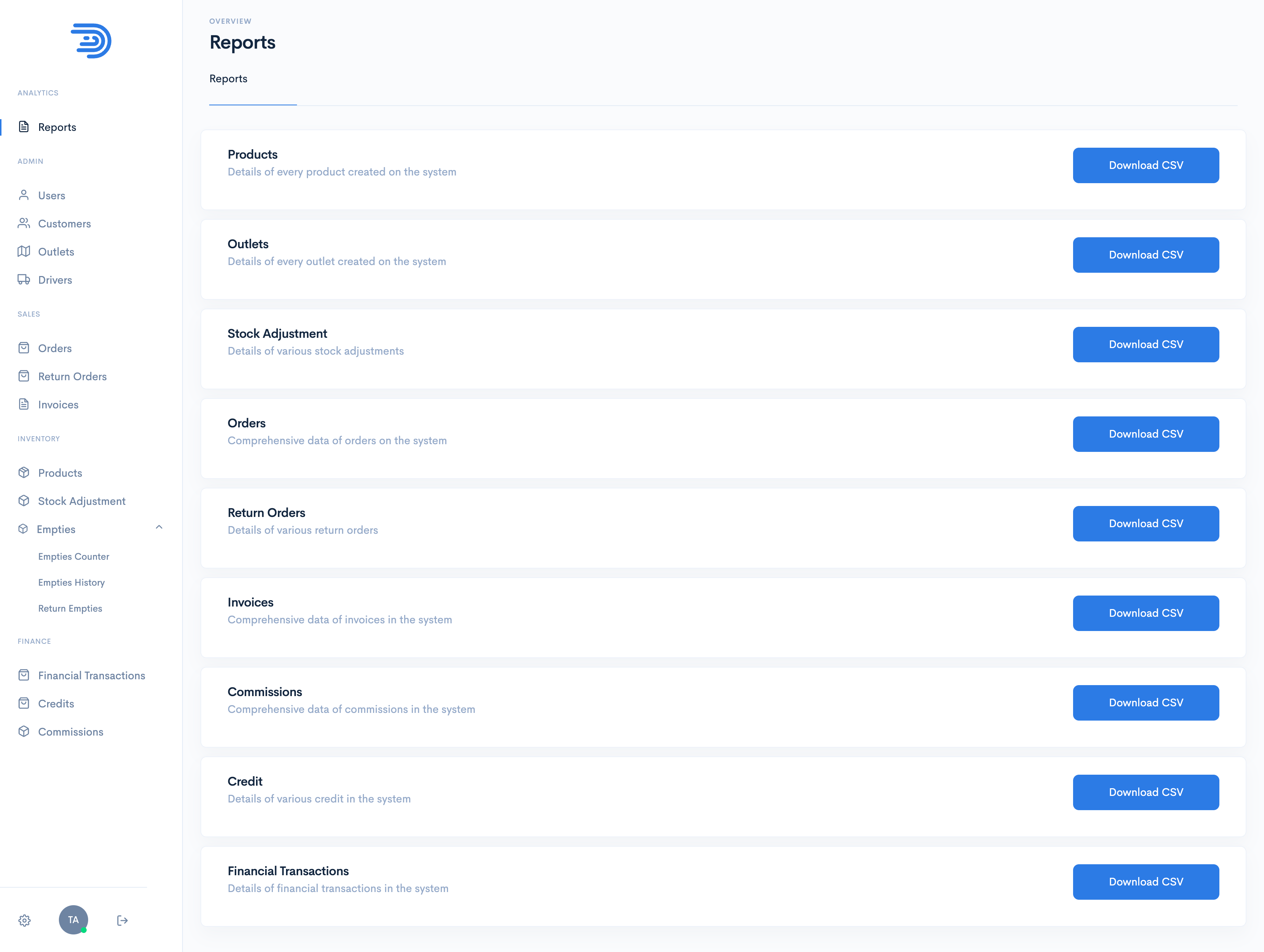 Stockpally reports and CSV exports